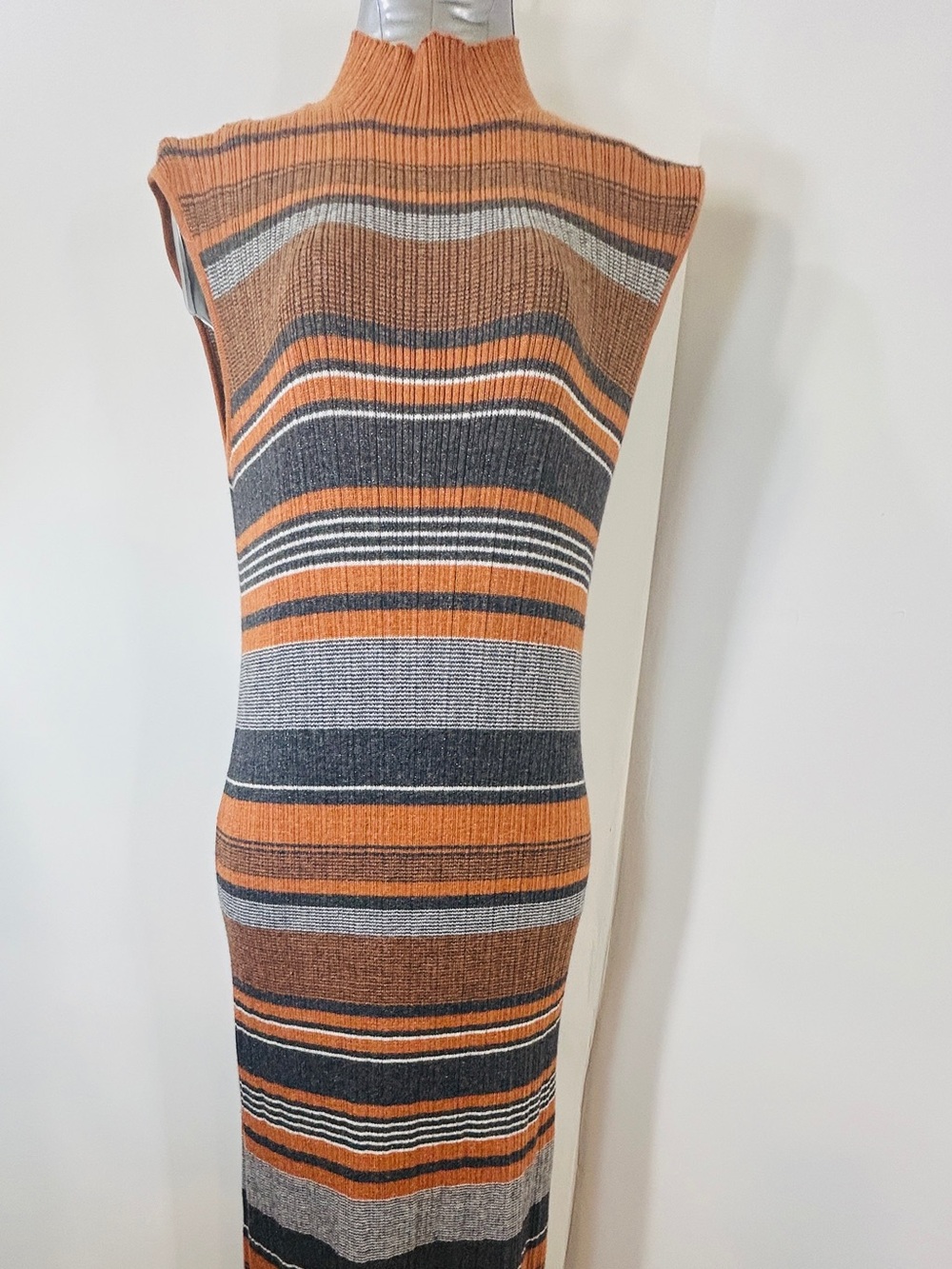 Sleeveless Striped Maxi Dress in Burnt Orange and Gray